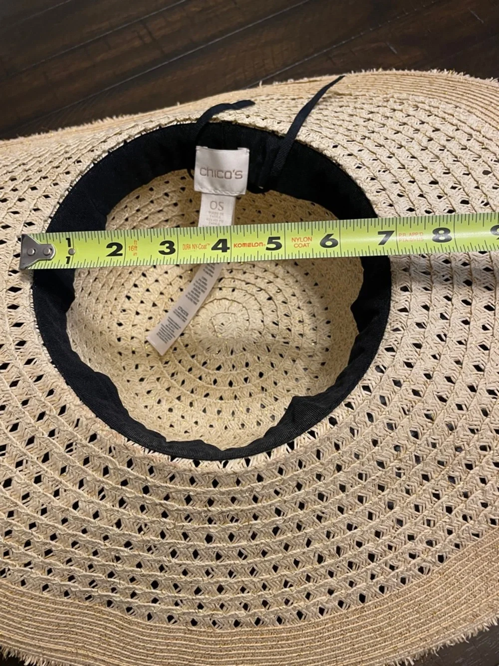 Chico's Wide-Brim Straw Sun Hat in Natural with Gold Trim